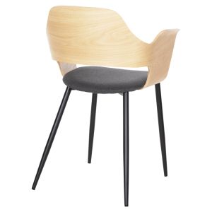Chair Velp natural wood - black metal legs - gray fabric 55.5x50x79hcm Hm9616.02
