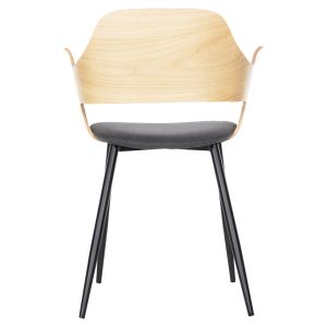 Chair Velp natural wood - black metal legs - gray fabric 55.5x50x79hcm Hm9616.02