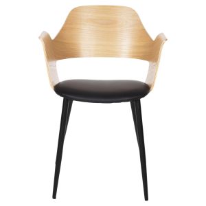 Chair Velp wood in natural color leather seat and black metal legs 55.5x50x79hcm Hm9616.01