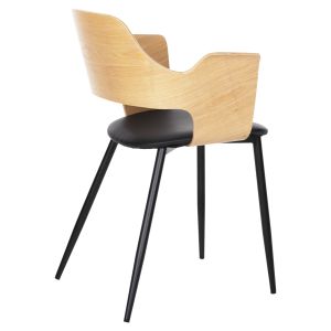 Chair Velp wood in natural color leather seat and black metal legs 55.5x50x79hcm Hm9616.01