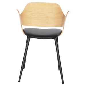 Chair Velp wood in natural color leather seat and black metal legs 55.5x50x79hcm Hm9616.01