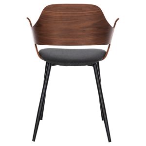 Chair Velp walnut wood - black metal legs - gray fabric 55.5x50x79hcm Hm9616.04