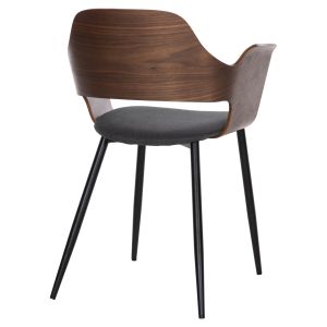 Chair Velp walnut wood - black metal legs - gray fabric 55.5x50x79hcm Hm9616.04