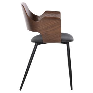 Chair Velp walnut wood - black metal legs - gray fabric 55.5x50x79hcm Hm9616.04