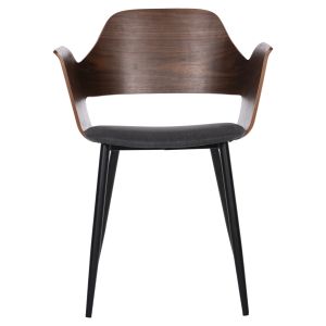 Chair Velp walnut wood - black metal legs - gray fabric 55.5x50x79hcm Hm9616.04