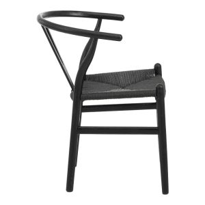 Стол Wishbone от каучуково дърво и въже в черен цвят 60x51x80см