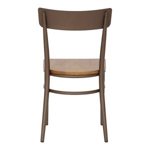 Zerca chair, brown metal frame and natural rubber wood seat, 49x44x82 cm