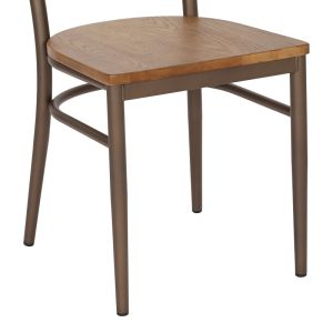 Zerca chair, brown metal frame and natural rubber wood seat, 49x44x82 cm
