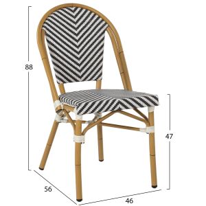 Chair aluminum bamboo look, textile black and white 46x56x88hcm Hm5860,01