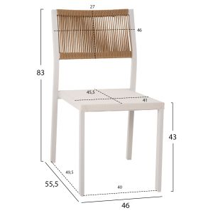 Aluminum chair, white frame and textile with synthetic rattan 46x55.5x83hcm Hm5921.02
