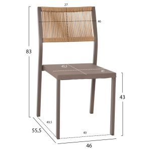 Aluminum chair, champagne frame and textile with synthetic rattan 46x55.5x83hcm Hm5921.03