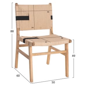 Chair made of rubber wood and rope in natural color Hm9323,01