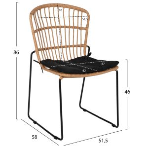 Metal chair with natural rattan 51.5x58x86hcmhm5866.01
