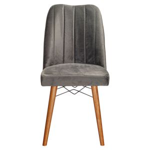 Suede chair 'vespera I' grey with walnut legs