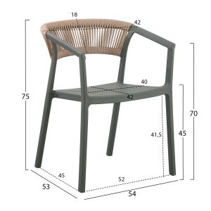 Polypropylene chair Bogi Hm6240.05 olive green with beige Pp rope 54x53x75hcm.