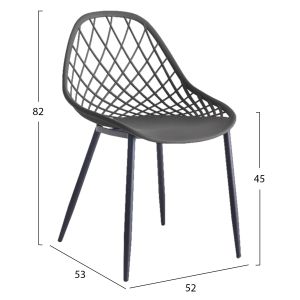 Polypropylene garden chair Hm9524.10 gray with black metal legs 52x53x82hcm
