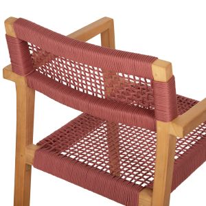 Charlotte armchair made of teak wood with rope, color brick pink, 59x54x83hcm Hm9637.06