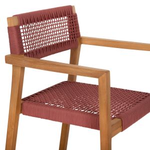 Charlotte armchair made of teak wood with rope, color brick pink, 59x54x83hcm Hm9637.06