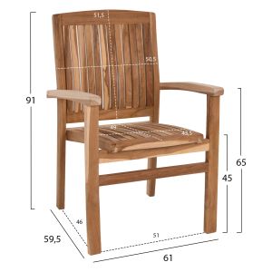 Dart Hm9781 Armchair Made of Teak Wood 61x59.5x91cm