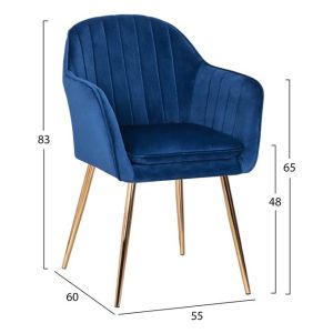 Sawyer Armchair Blue Velvet with Metal Gold Legs Hm8523.08