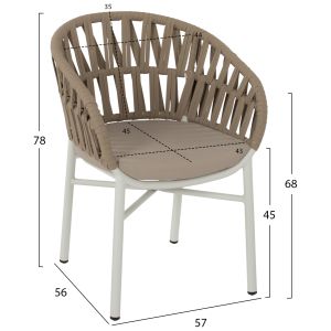Chair with armrests aluminum and rope 58x57x78ηcmhm5857,02