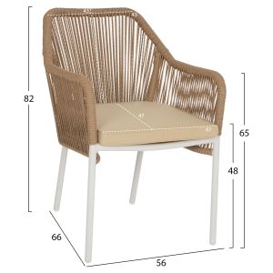 Chair with armrests aluminum and rope Hm5855,01 56x66x82