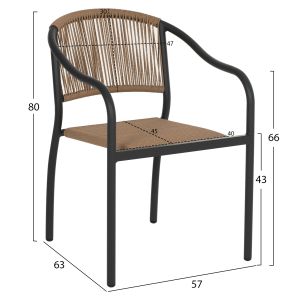 Chair with armrests aluminum and rope in gray Hm5856,02 57x63x80h