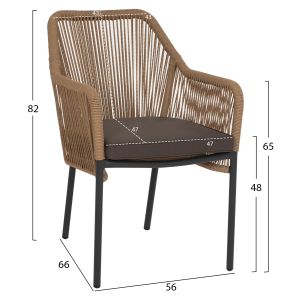 Chair with armrests aluminum and rope in dark gray Hm5855,02 56x66x82