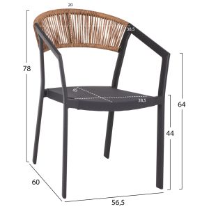 Chair with armrests aluminum and rattan Hm5891,01 56,5x60x78hcm