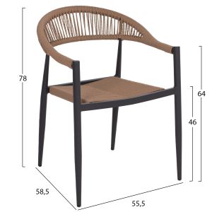 Chair with armrests aluminum and rattan Hm5854,02 55,5x58,5x78