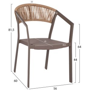 Chair with armrests aluminum and rattan Hm5891,03 56,5x60x78hcm