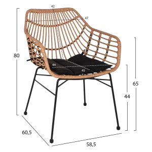 Chair with armrests metal and rattan Hm5864,01 58,5x60,5x80cm