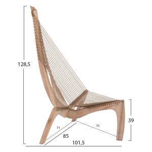 Chaise lounge chair Harp Hm9861 with solid ash wood frame 85x101.5x128.5hcm for living room and garden