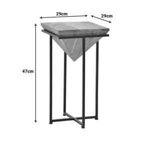 Miles Industrial side table solid acacia wood in natural shade with black metal legs 29x29x54cm