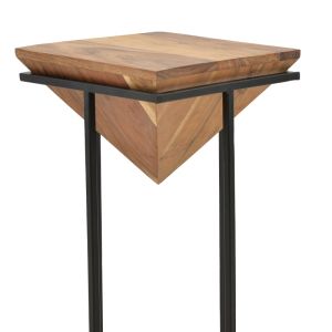 Miles Industrial side table solid acacia wood in natural shade with black metal legs 29x29x54cm