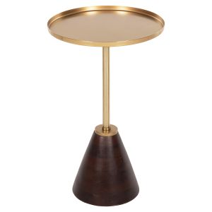 Странична маса Round Kappur мангово дърво в орехов цвят-метал в злато D38x62cm Hm9726