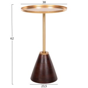 Странична маса Round Kappur мангово дърво в орехов цвят-метал в злато D38x62cm Hm9726
