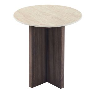 Side table Sky Hm18330 ceramic top with travertine stone - MDF base in brown Φ45x50h