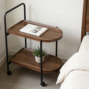 SIDE TABLE TROLLEY WHELEA, MDF-METAL, WALNUT-BLACK COLOR, 40X60X69CM