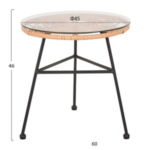 Round side table black metal Allegra - beige rattan-glass D45x46hcm Hm5459,11