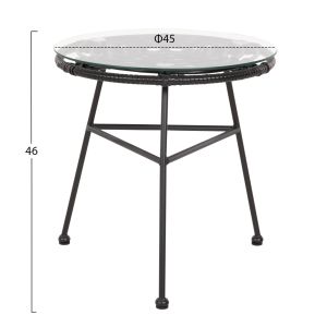 Round side table black metal Allegra – black rattan-glass D45x46hcm Hm5459.12