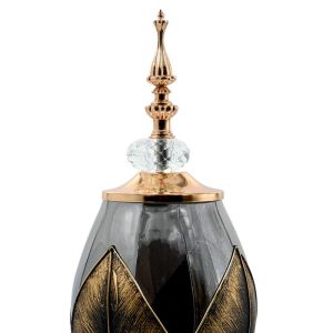 Glass vase with lid Fl3087 black-gold color 14x35cm
