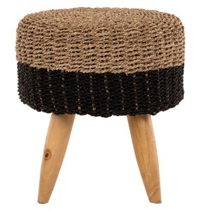 Stool Beam Hm7826 teak and seagrass in natural and black color D43x45cm