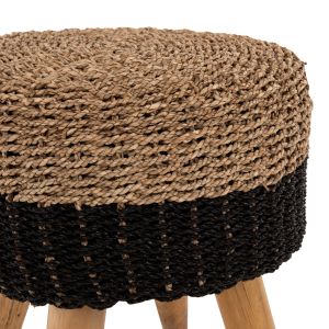 Stool Beam Hm7826 teak and seagrass in natural and black color D43x45cm