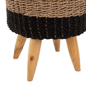 Stool Beam Hm7826 teak and seagrass in natural and black color D43x45cm