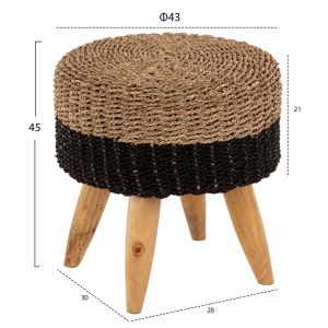 Beam stool Hm7827 teak and seagrass in natural and black color D43x45cm