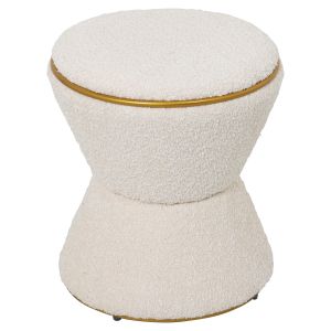 Stool Linner Hm9604,16 boucle ecru color with gold details D38,5x43hcm