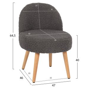 Stool Yasmine Hm8395.21 with low backrest - boucle gray color with wooden legs 47x46x64.5hcm