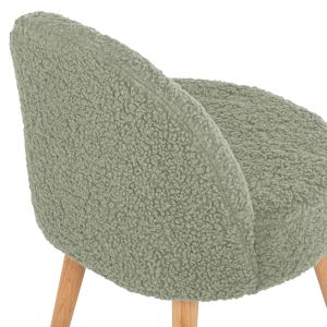Stool Yasmine Hm8395.27 with low backrest - pistachio color boucle with wooden legs 47x46x64.5hcm