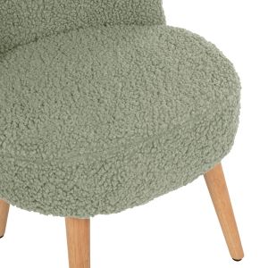 Stool Yasmine Hm8395.27 with low backrest - pistachio color boucle with wooden legs 47x46x64.5hcm